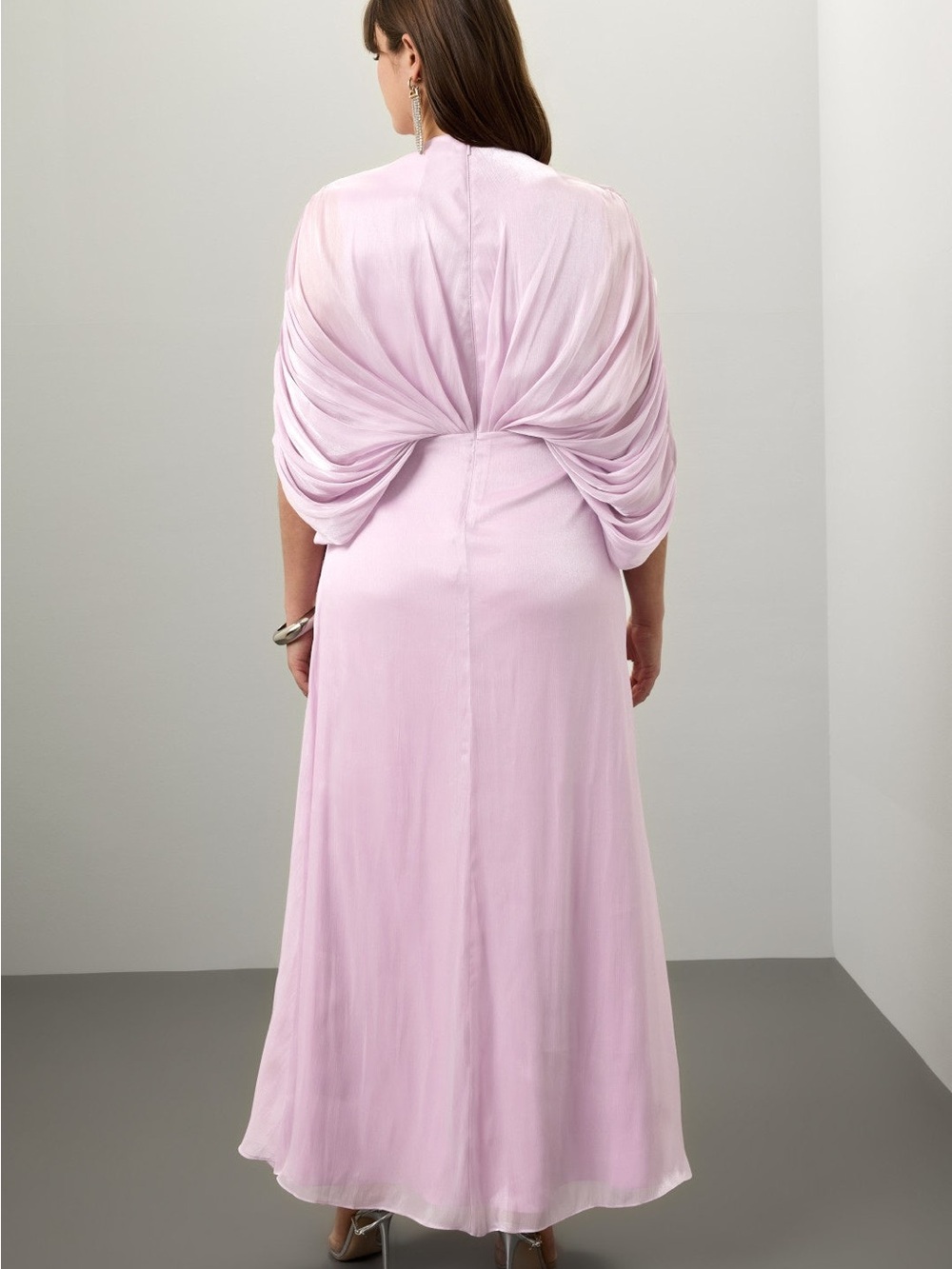 Badgley Mischka Soft Lilac Draped V-Neck Maxi Gown - Picture 6 of 11